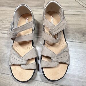 Revere Sandals Miami Emerald Stripe Beige Leather Comfort Women 11.5